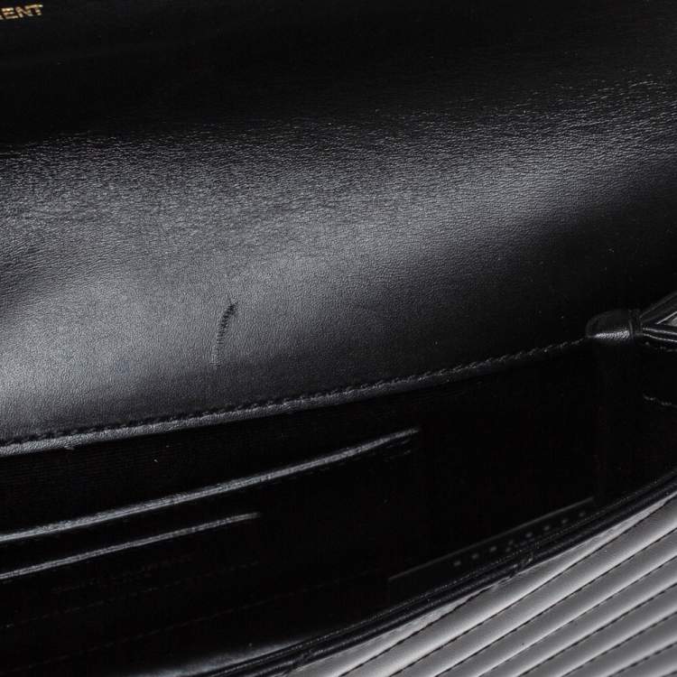 Pre Owned Saint Laurent Black/White Matelassé Leather Envelope Clutch        