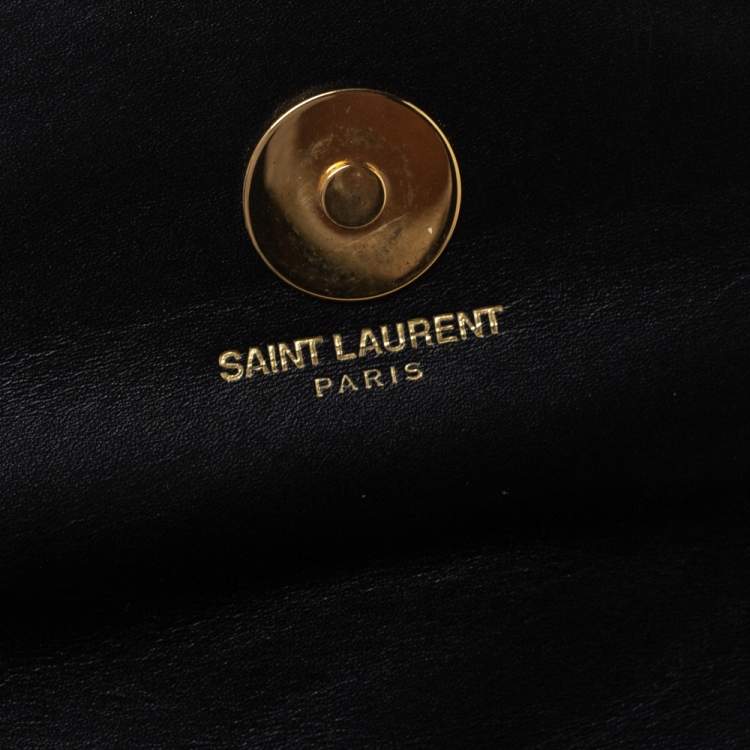 Pre Owned Saint Laurent Black/White Matelassé Leather Envelope Clutch        