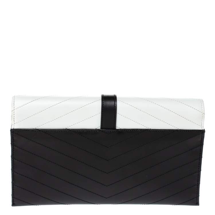Pre Owned Saint Laurent Black/White Matelassé Leather Envelope Clutch        