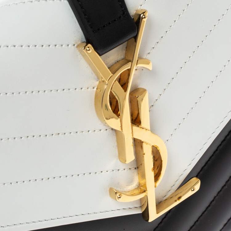Pre Owned Saint Laurent Black/White Matelassé Leather Envelope Clutch        