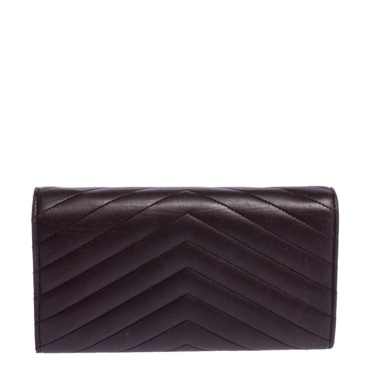 Pre Owned Saint Laurent Burgundy Matelasse Leather Monogram Envelope Wallet
