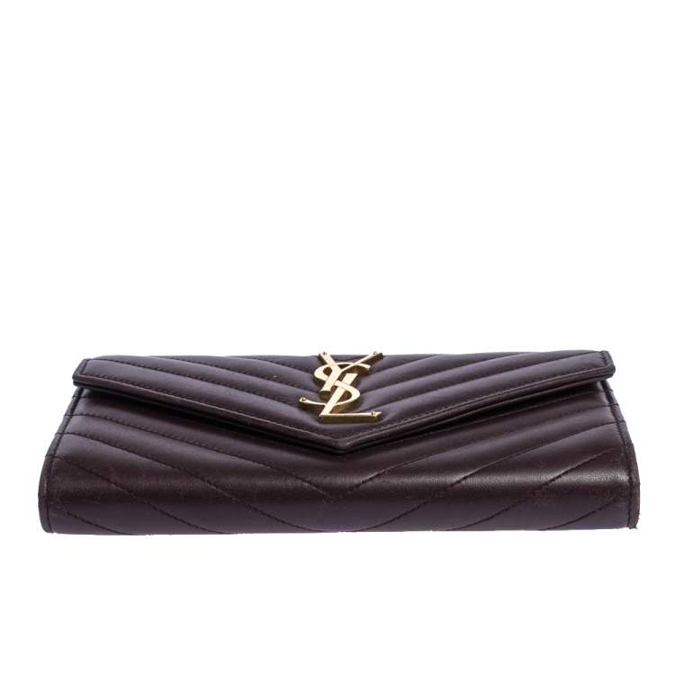 Pre Owned Saint Laurent Burgundy Matelasse Leather Monogram Envelope Wallet