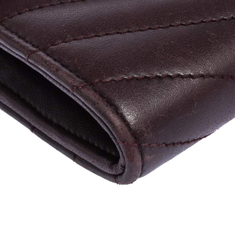 Pre Owned Saint Laurent Burgundy Matelasse Leather Monogram Envelope Wallet