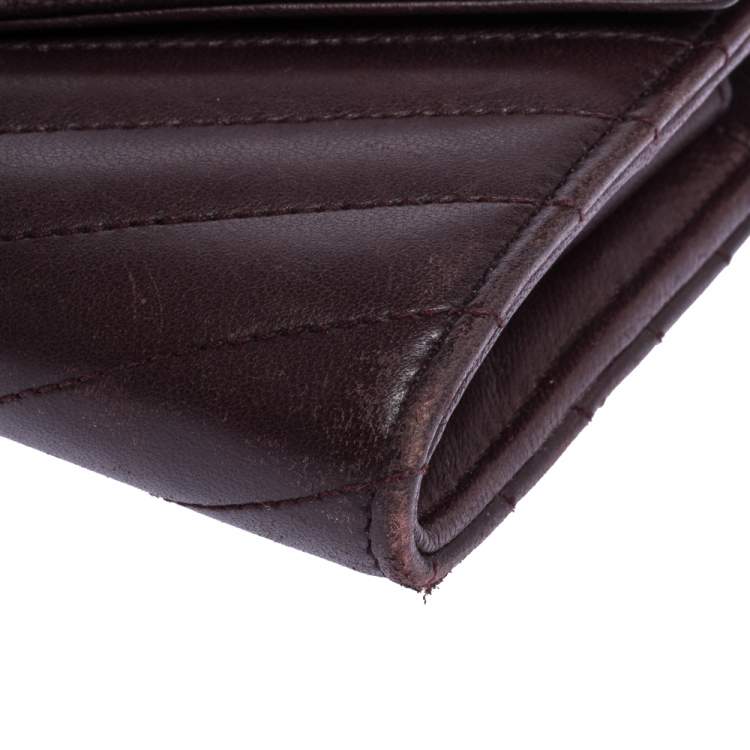 Pre Owned Saint Laurent Burgundy Matelasse Leather Monogram Envelope Wallet