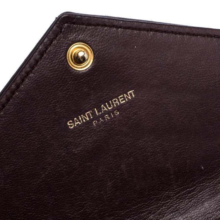 Pre Owned Saint Laurent Burgundy Matelasse Leather Monogram Envelope Wallet
