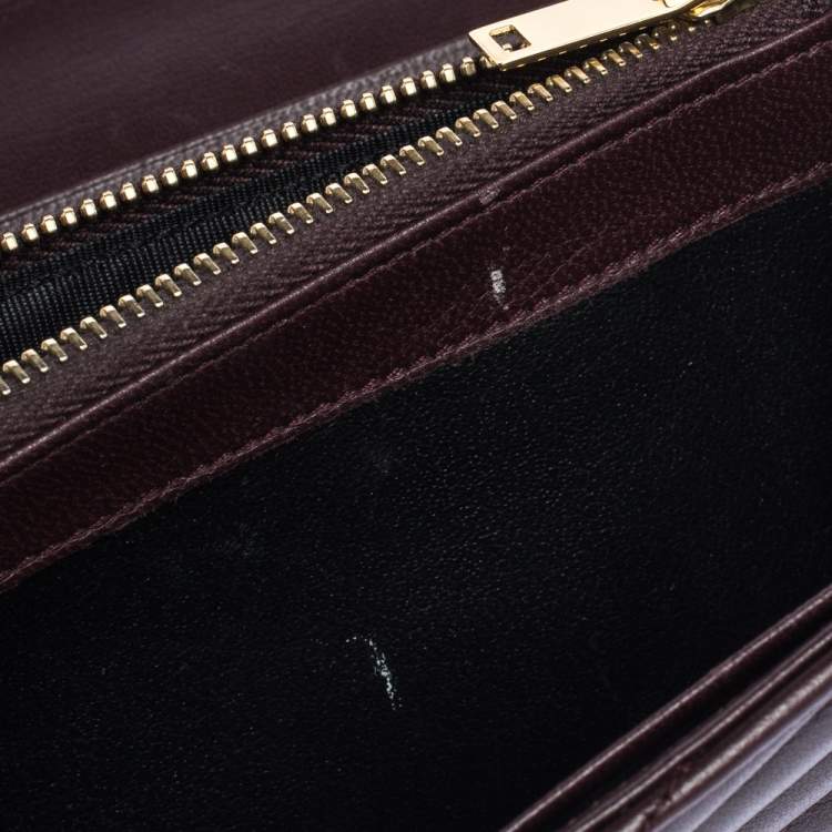 Pre Owned Saint Laurent Burgundy Matelasse Leather Monogram Envelope Wallet