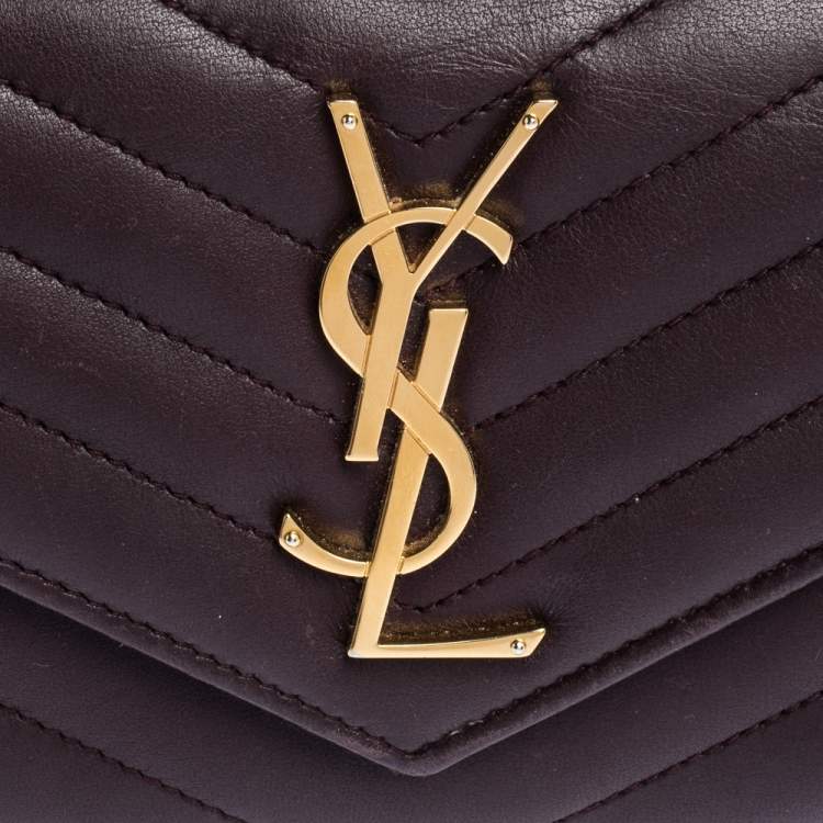 Pre Owned Saint Laurent Burgundy Matelasse Leather Monogram Envelope Wallet