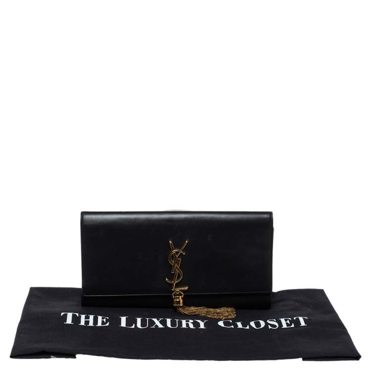 Pre Owned Saint Laurent Black Leather Kate Tassel Clutch