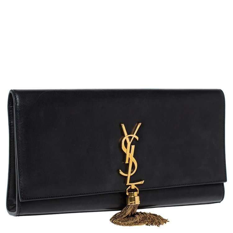Pre Owned Saint Laurent Black Leather Kate Tassel Clutch