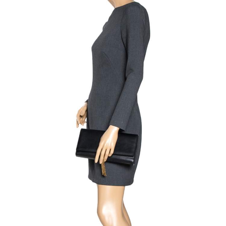 Pre Owned Saint Laurent Black Leather Kate Tassel Clutch