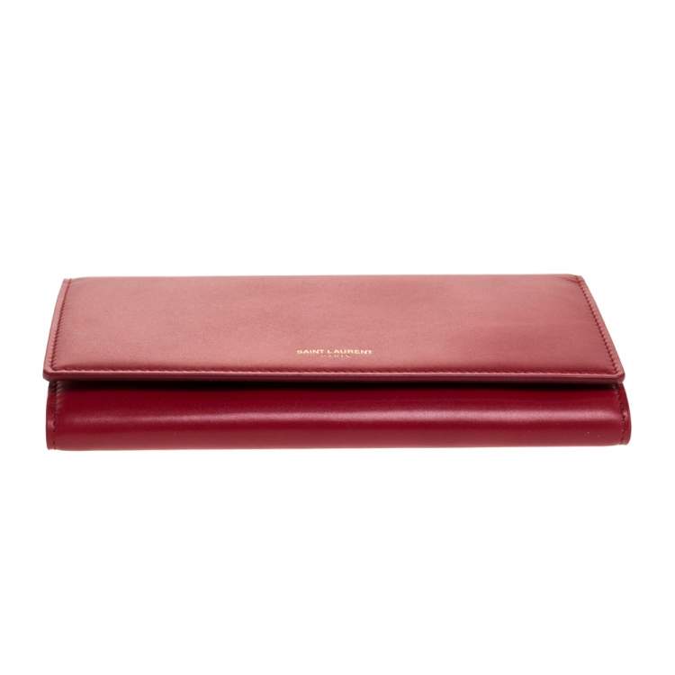 Pre Owned Saint Laurent Red Leather Flap Wallet