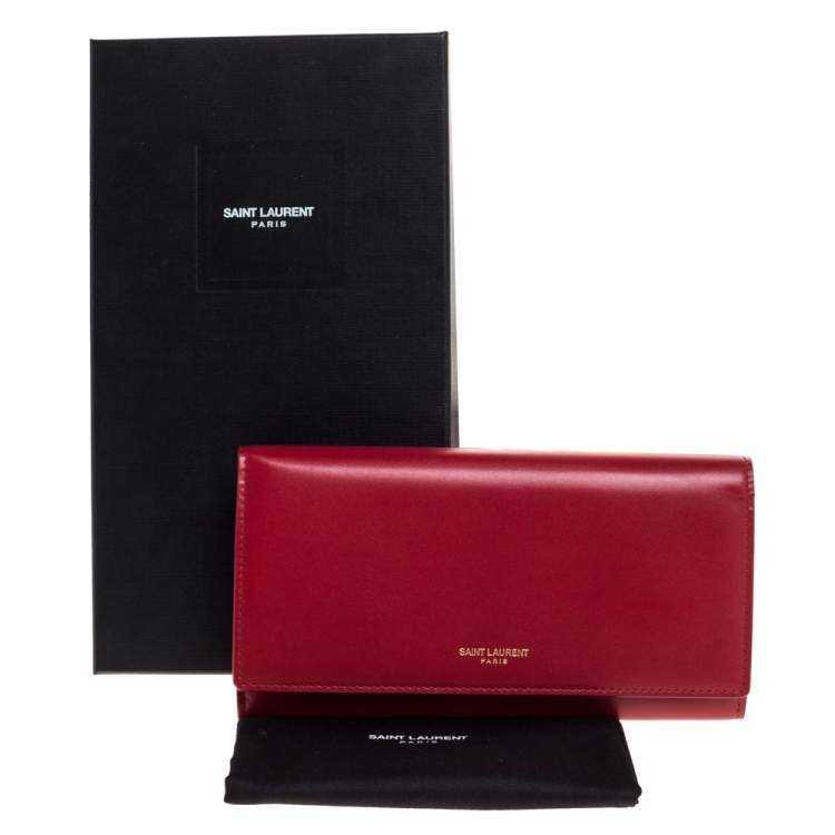 Pre Owned Saint Laurent Red Leather Flap Wallet
