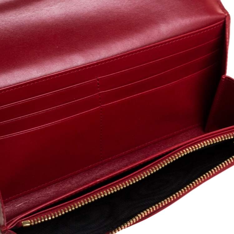 Pre Owned Saint Laurent Red Leather Flap Wallet