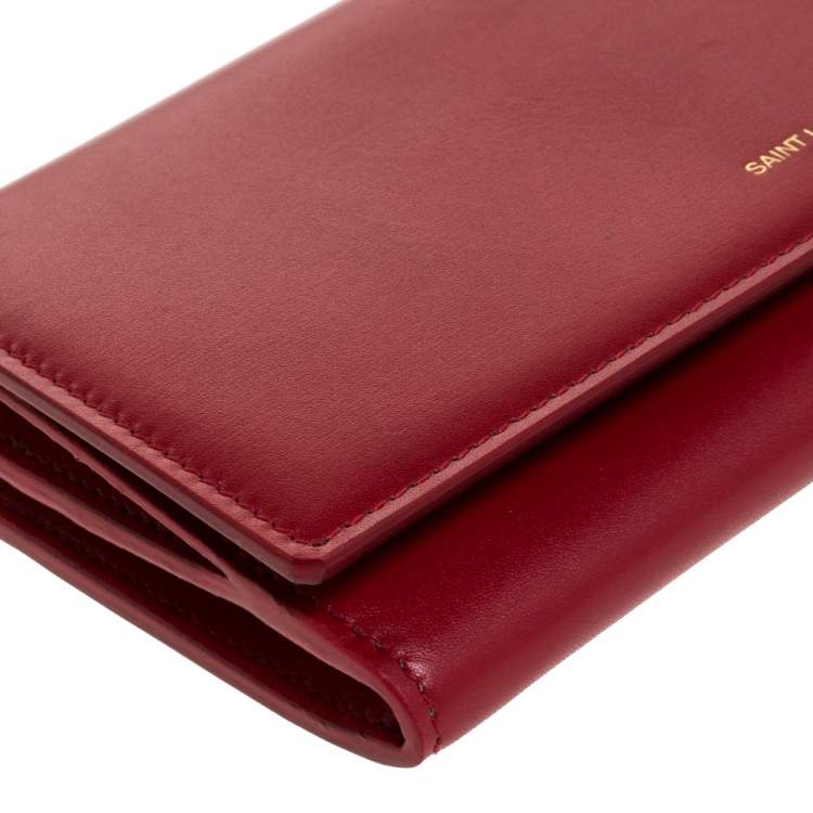 Pre Owned Saint Laurent Red Leather Flap Wallet