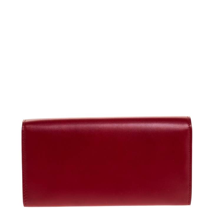 Pre Owned Saint Laurent Red Leather Flap Wallet