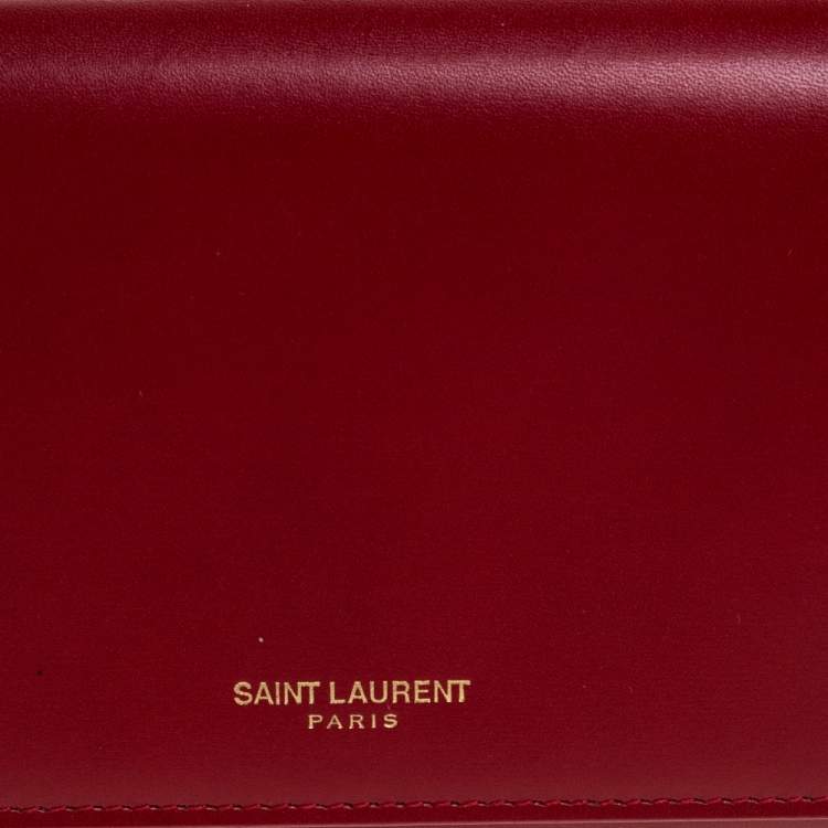 Pre Owned Saint Laurent Red Leather Flap Wallet
