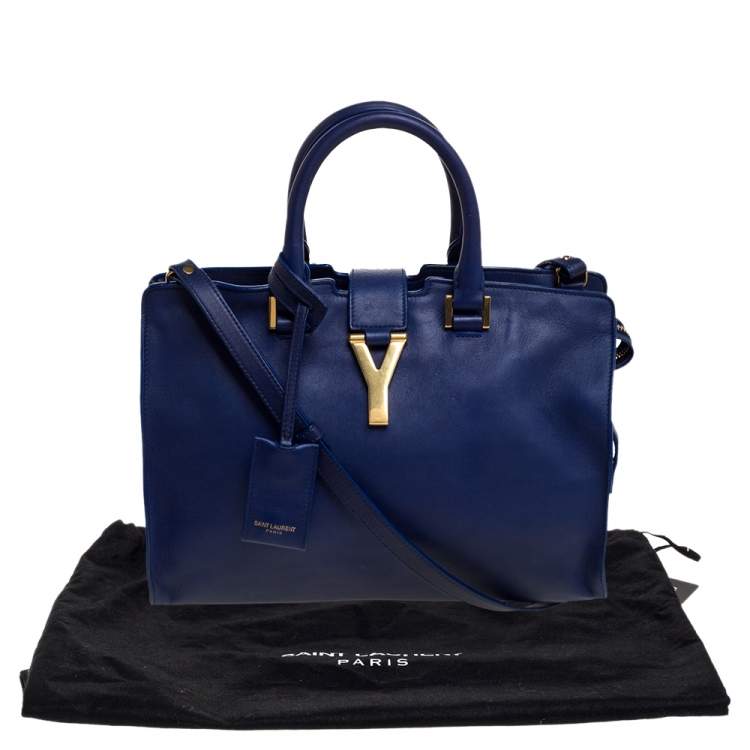 Pre Owned Saint Laurent Blue Leather Small Cabas Ligne Y Tote