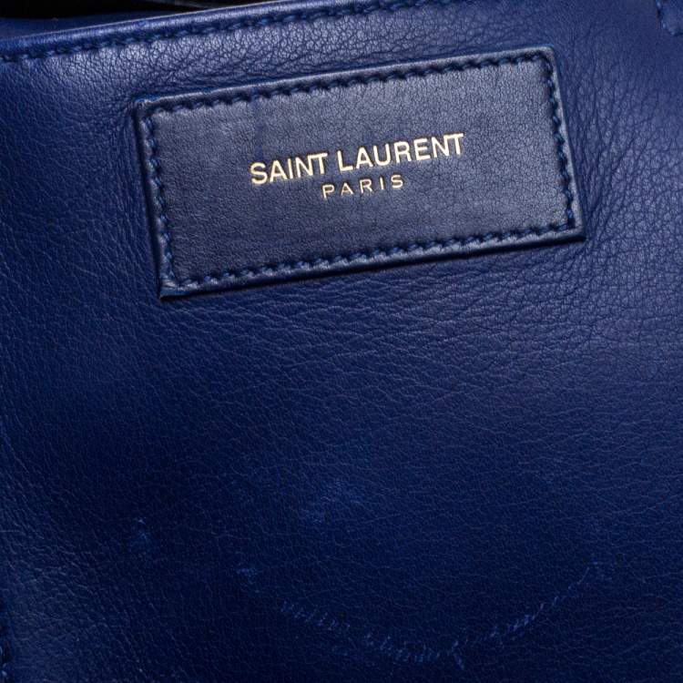 Pre Owned Saint Laurent Blue Leather Small Cabas Ligne Y Tote