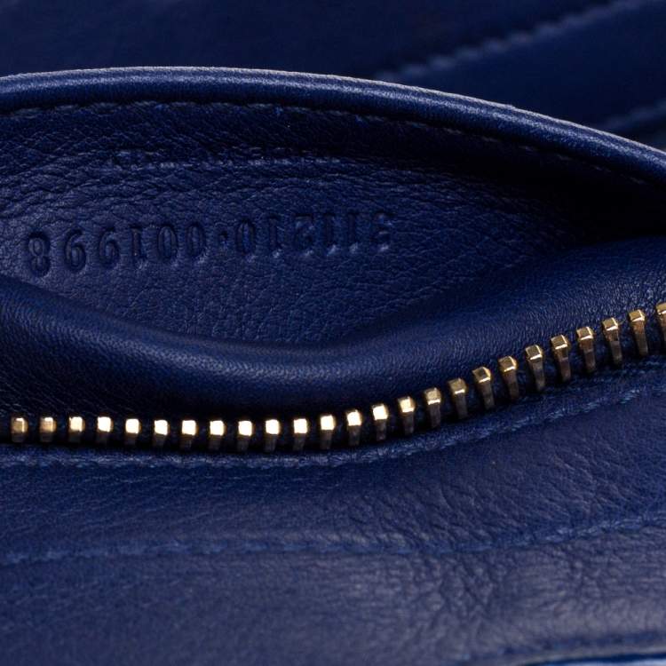 Pre Owned Saint Laurent Blue Leather Small Cabas Ligne Y Tote