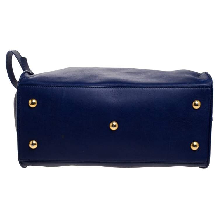 Pre Owned Saint Laurent Blue Leather Small Cabas Ligne Y Tote