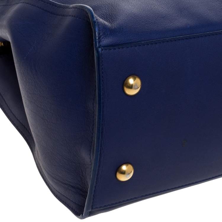Pre Owned Saint Laurent Blue Leather Small Cabas Ligne Y Tote