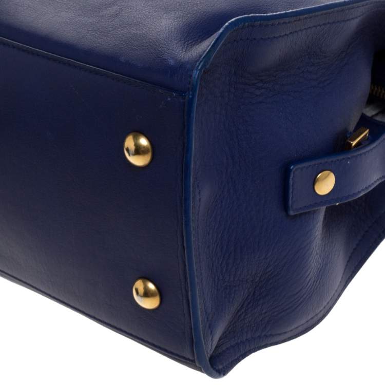 Pre Owned Saint Laurent Blue Leather Small Cabas Ligne Y Tote