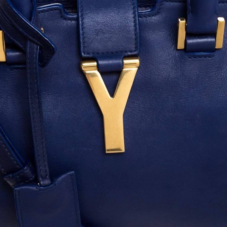 Pre Owned Saint Laurent Blue Leather Small Cabas Ligne Y Tote