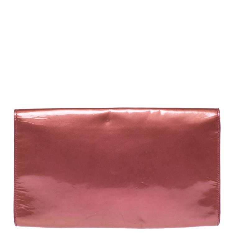 Pre Owned Yves Saint Laurent Coral Orange Patent Leather Belle De Jour Flap Clutch