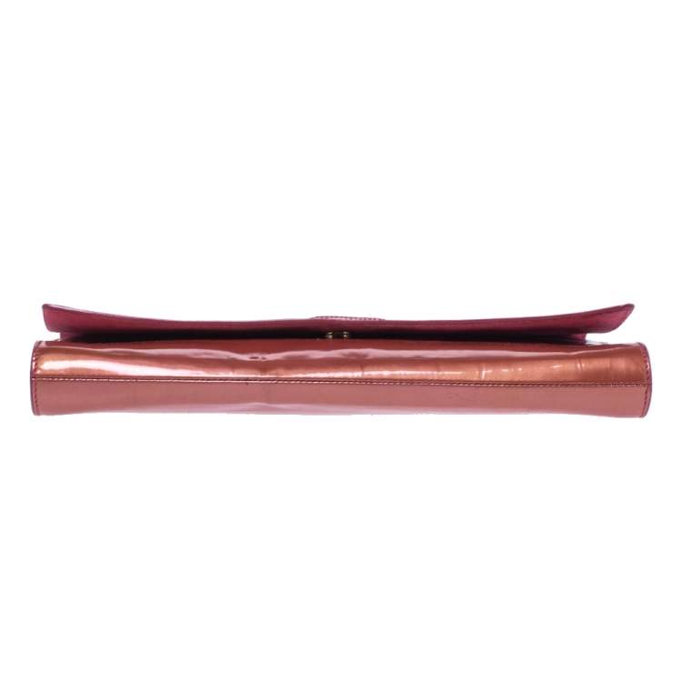 Pre Owned Yves Saint Laurent Coral Orange Patent Leather Belle De Jour Flap Clutch