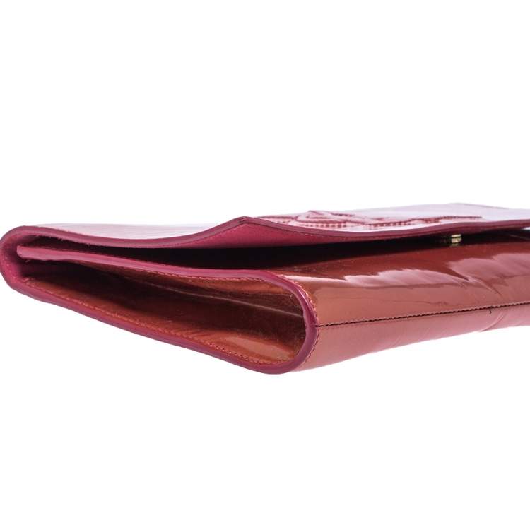 Pre Owned Yves Saint Laurent Coral Orange Patent Leather Belle De Jour Flap Clutch