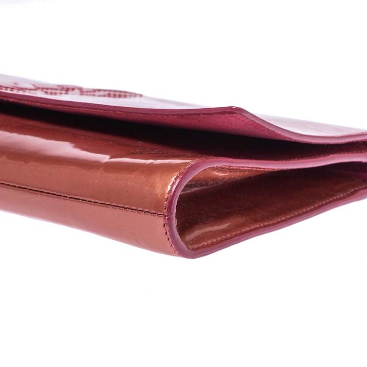 Pre Owned Yves Saint Laurent Coral Orange Patent Leather Belle De Jour Flap Clutch
