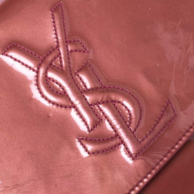Pre Owned Yves Saint Laurent Coral Orange Patent Leather Belle De Jour Flap Clutch