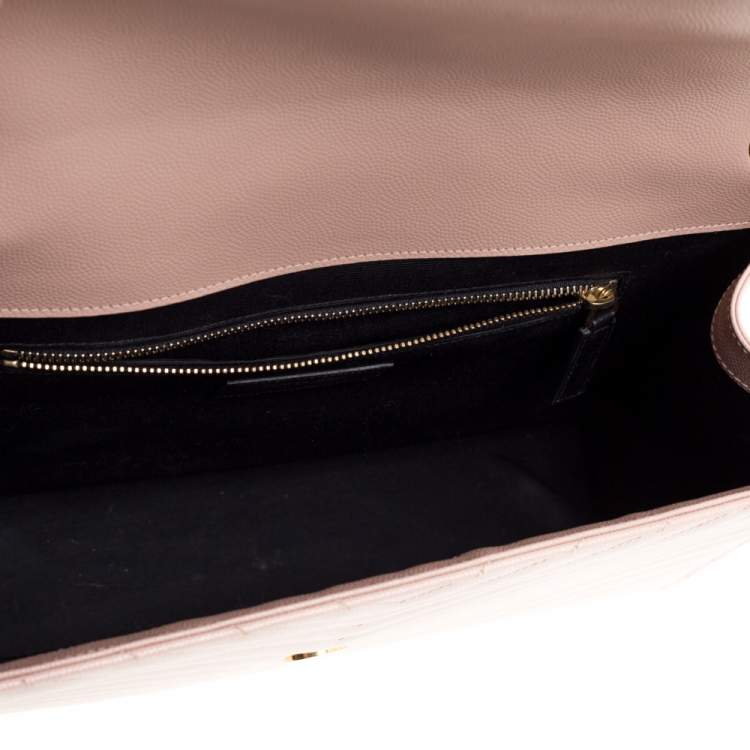 Pre Owned Saint Laurent Peach Matelasse Leather Large Cassandre Flap Bag
