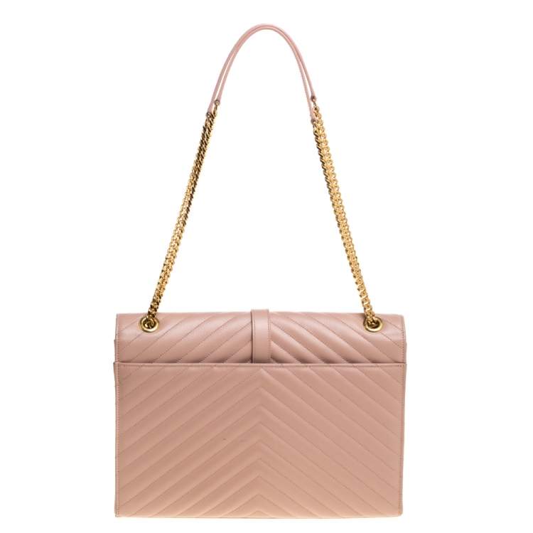 Pre Owned Saint Laurent Peach Matelasse Leather Large Cassandre Flap Bag