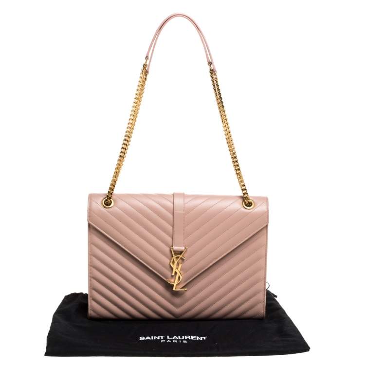 Pre Owned Saint Laurent Peach Matelasse Leather Large Cassandre Flap Bag