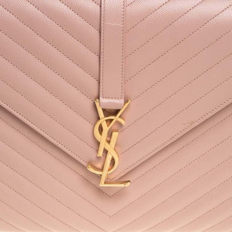 Pre Owned Saint Laurent Peach Matelasse Leather Large Cassandre Flap Bag