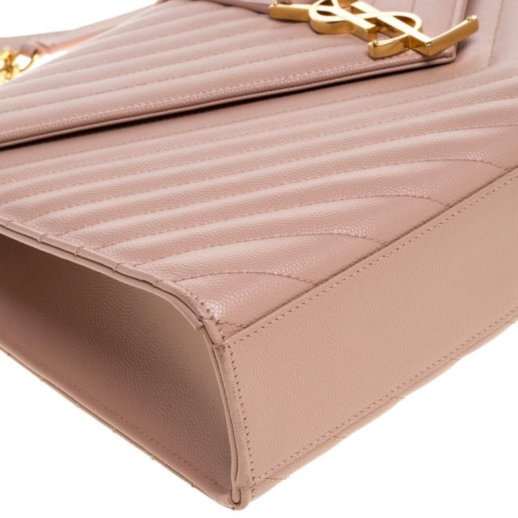 Pre Owned Saint Laurent Peach Matelasse Leather Large Cassandre Flap Bag