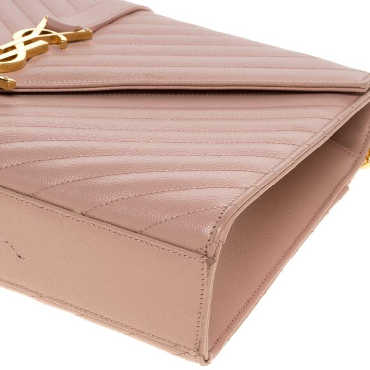 Pre Owned Saint Laurent Peach Matelasse Leather Large Cassandre Flap Bag