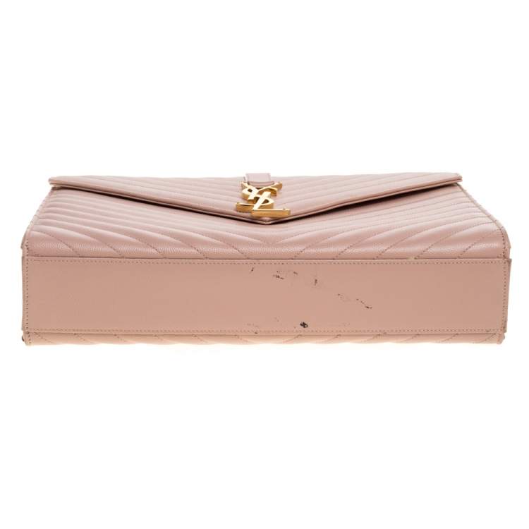 Pre Owned Saint Laurent Peach Matelasse Leather Large Cassandre Flap Bag