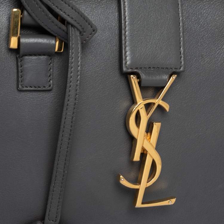 Pre Owned Saint Laurent Dark Grey Leather Small Cabas Chyc Tote