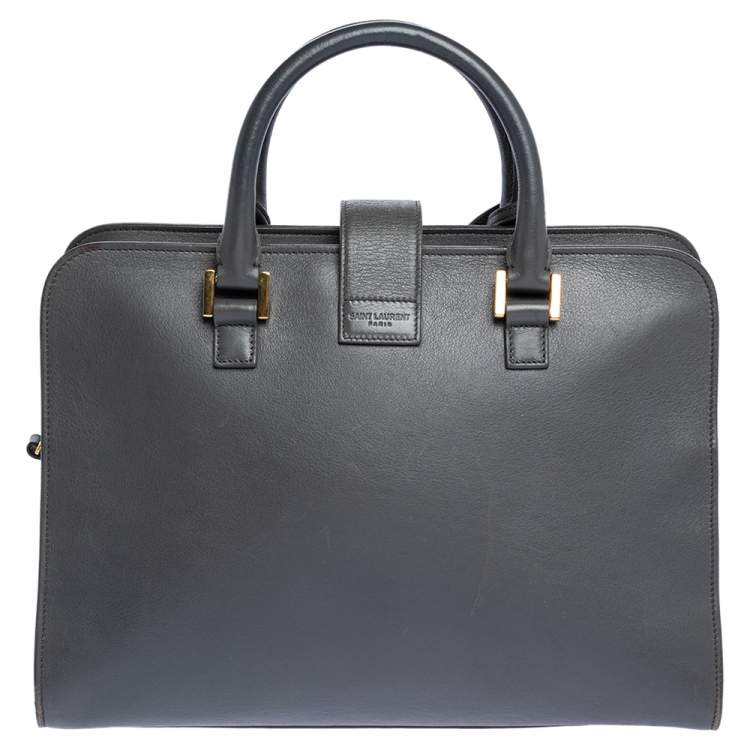 Pre Owned Saint Laurent Dark Grey Leather Small Cabas Chyc Tote
