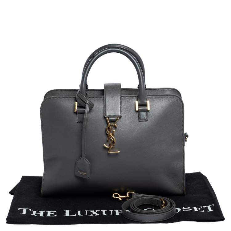 Pre Owned Saint Laurent Dark Grey Leather Small Cabas Chyc Tote