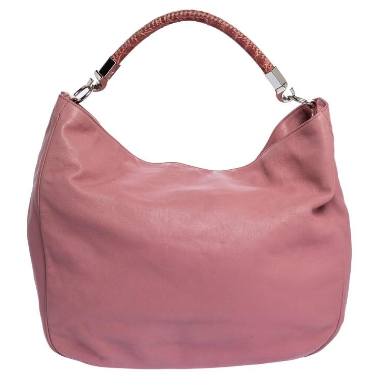 Pre Owned Yves Saint Laurent Pink Leather and Crocodile Large Roady Hobo