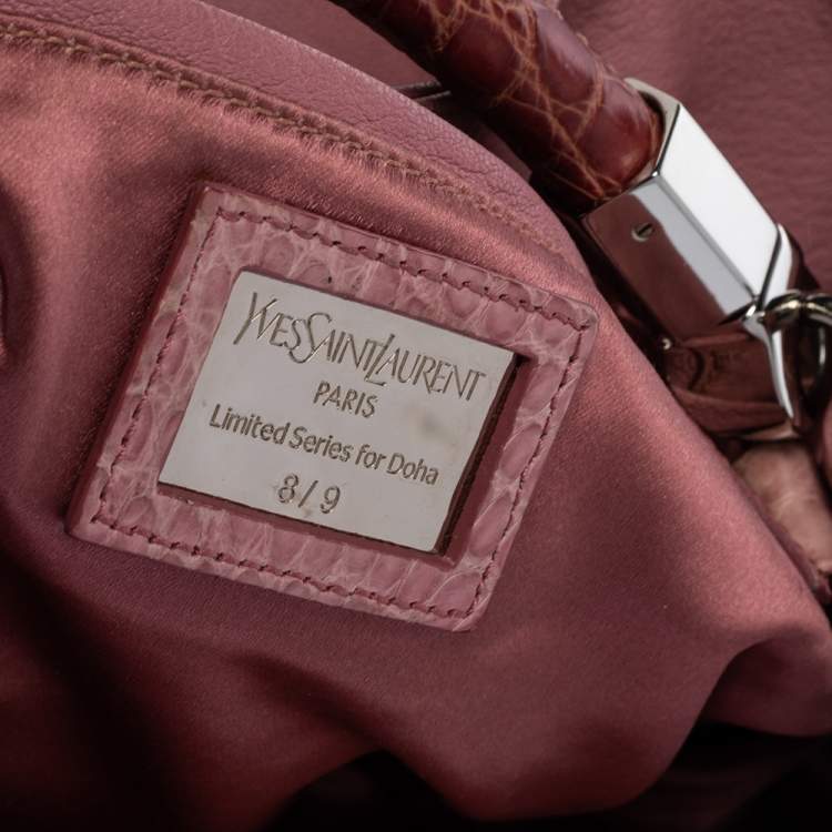 Pre Owned Yves Saint Laurent Pink Leather and Crocodile Large Roady Hobo