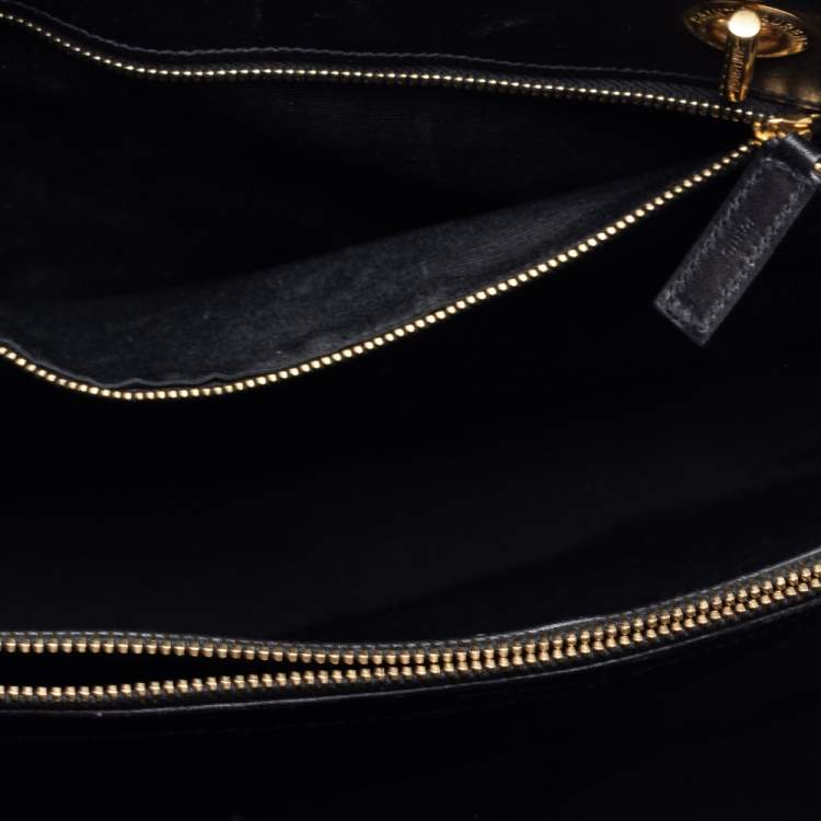 Pre Owned Saint Laurent Black Leather Cassandre Chain Strap Shopper Tote            