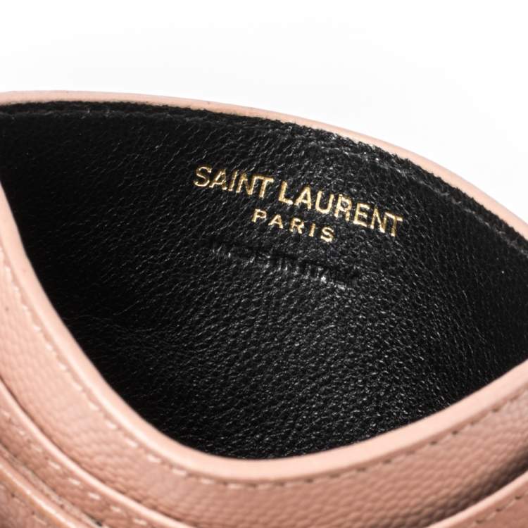 Pre Owned Saint Laurent Beige Matelasse Leather Monogram Card Holder
