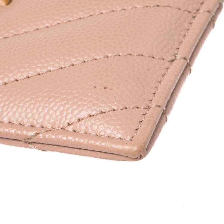 Pre Owned Saint Laurent Beige Matelasse Leather Monogram Card Holder