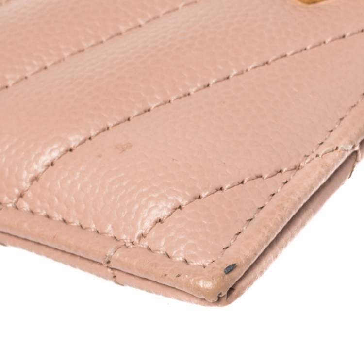 Pre Owned Saint Laurent Beige Matelasse Leather Monogram Card Holder