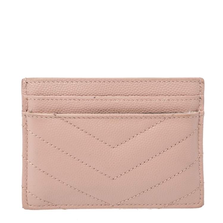 Pre Owned Saint Laurent Beige Matelasse Leather Monogram Card Holder