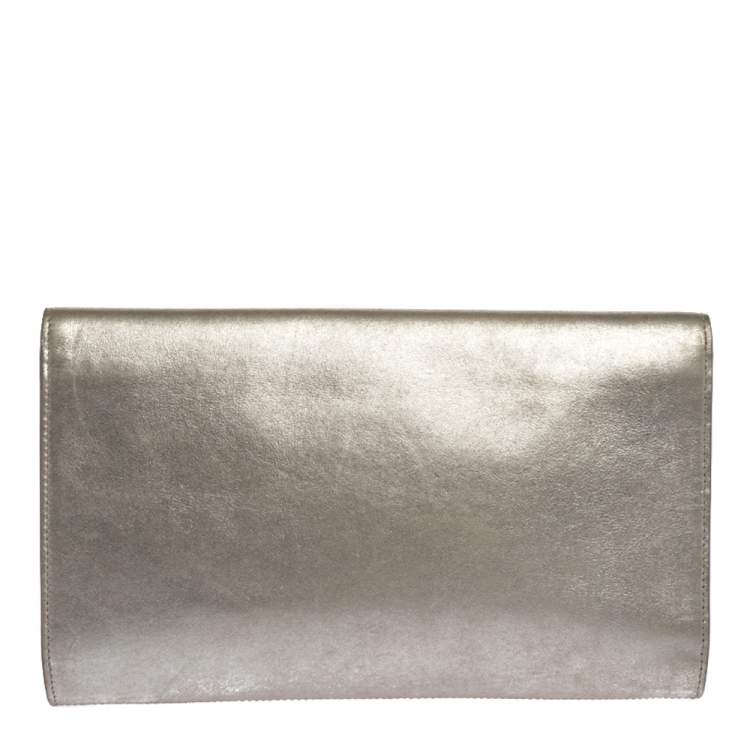 Pre Owned Saint Laurent Metallic Silver Leather Belle De Jour Flap Clutch